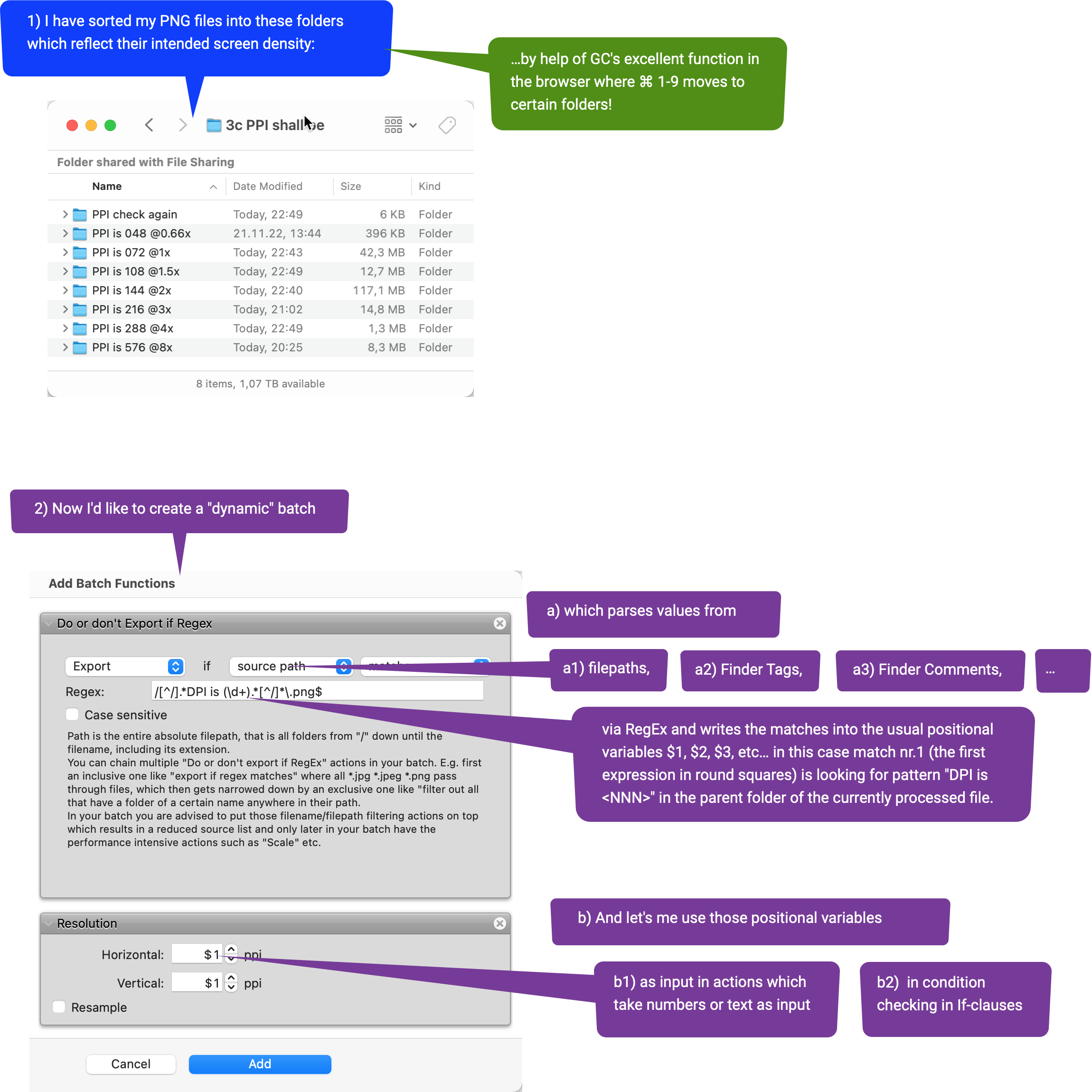 GraphicConverter - In Batch allow to use RegEx positional matches as variable input for other actions.png