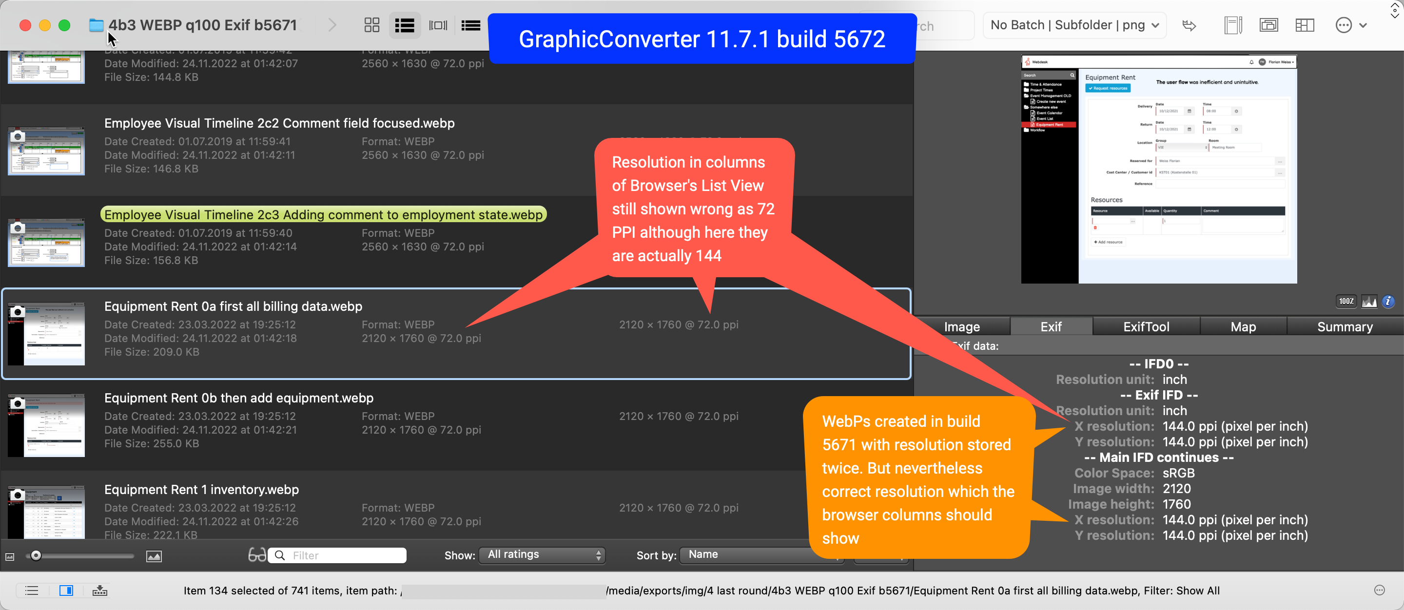 Resolution in EXIF chunk of WEBP files - Wrong PPI shown in column of browser list view in build 5672.png