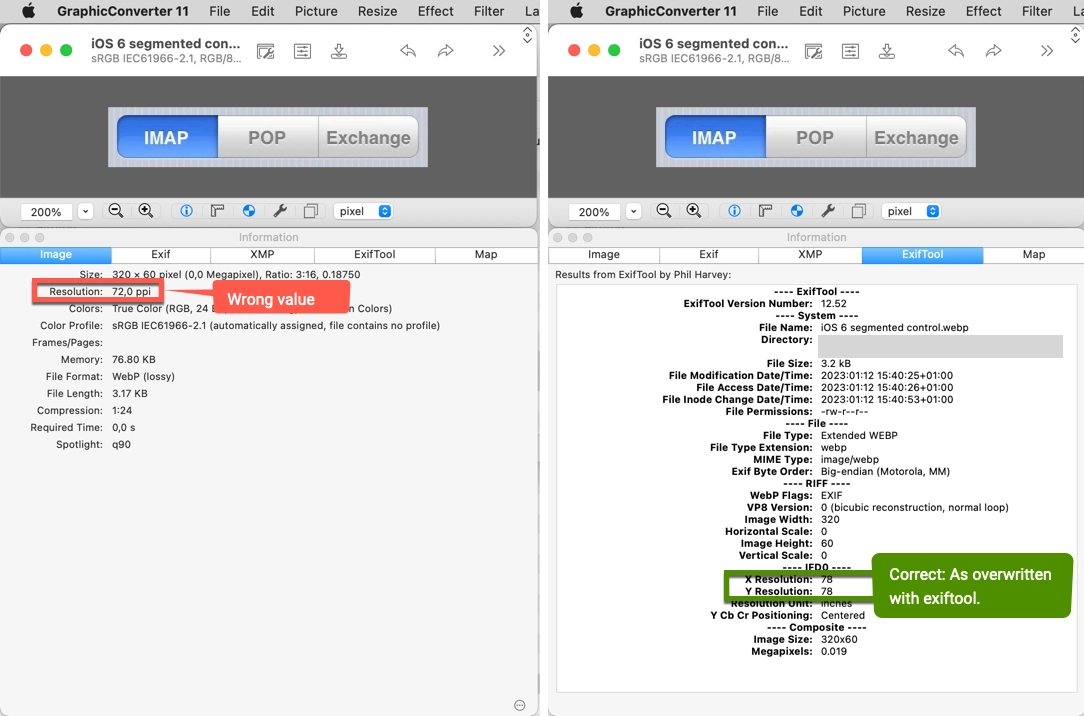 WEBP resolution in Information window in tab Image wrong in tab ExifTool correct.webp