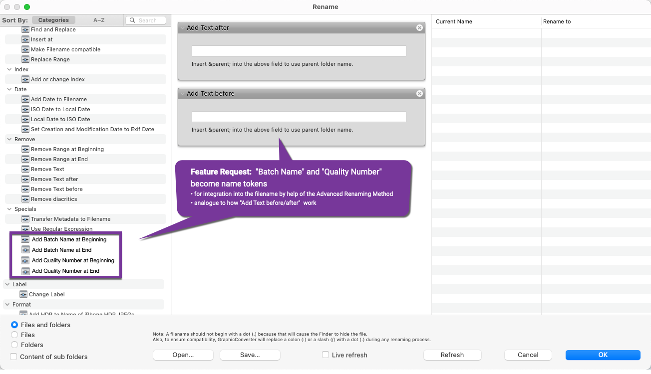 Batch Name and Quality Parameter get tokens for renaming feature.png