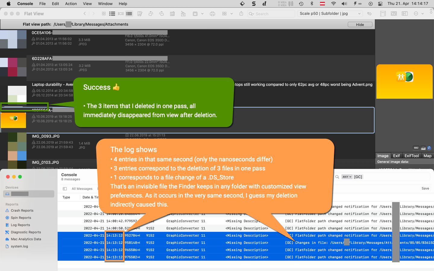 Deleting in flat view 4 log entires with same timestamp despite havin selected only 3 items for deletion.png