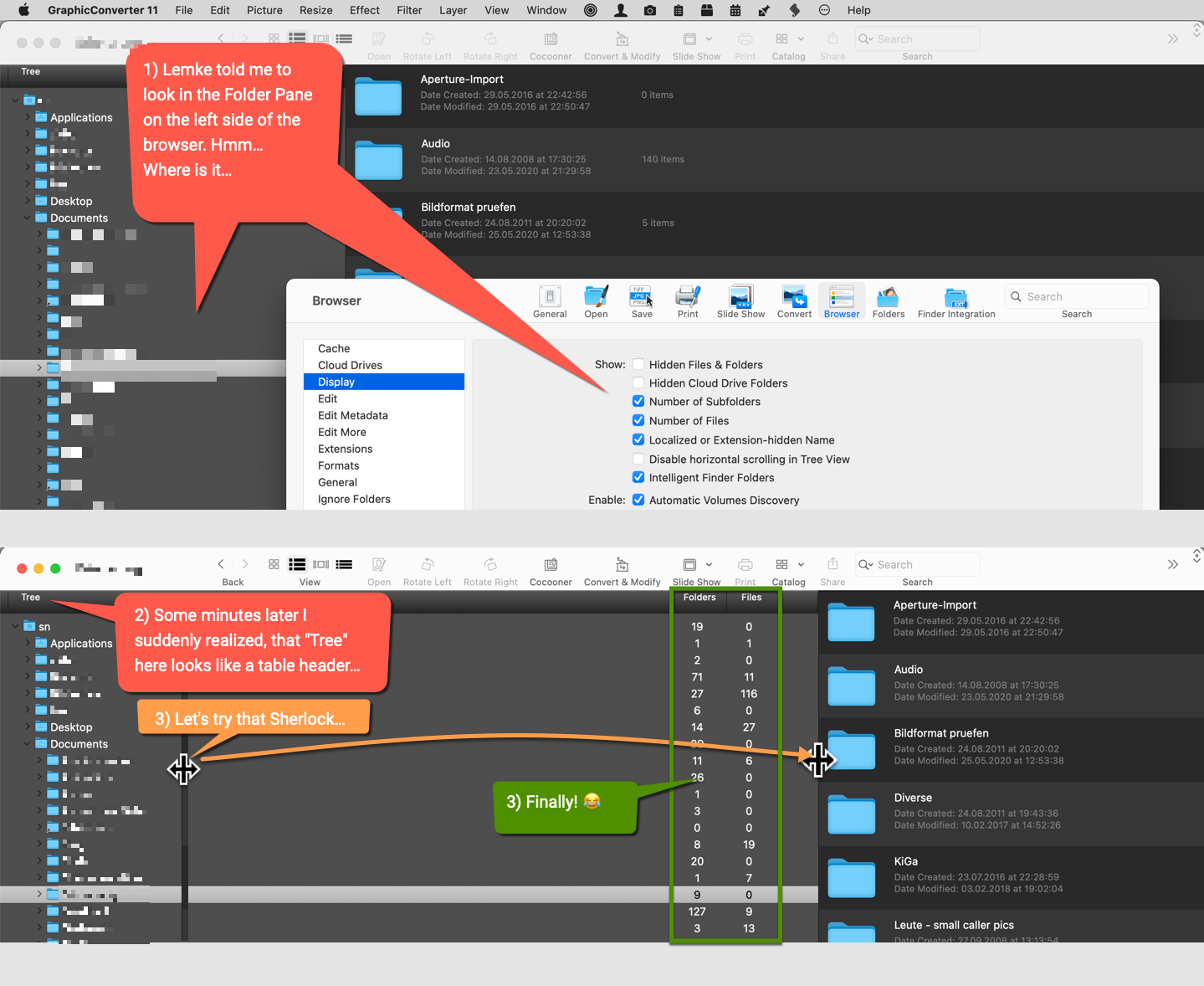 GraphicConverter Browser Display Show Number of Subfolders and Files are columns in the folder panel on the left actually.png