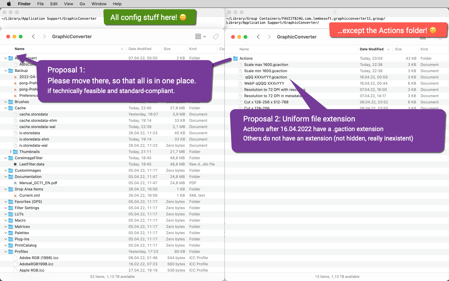 GraphicConverter Actions folder is the only config folder in container and with inconsistent gaction file extensions.png